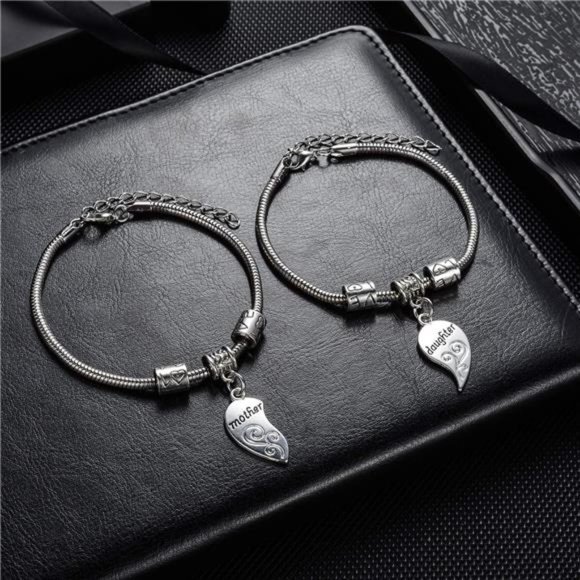 2 Pcs Matching Heart Mother Daughter Bracelets Mother Daughter Jewelry - Picture 2 of 7